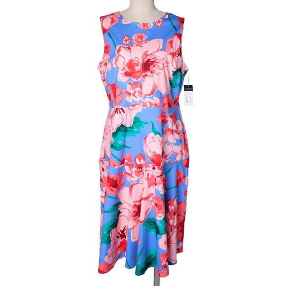 Tahari ASL Floral Midi Dress 14 A-Line Baby Shower Wedding Guest Vacation Resort - Picture 1 of 10